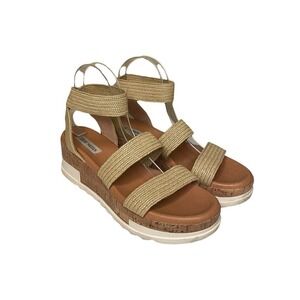 Steve Madden Bandi Platform Wedge Comfort Sandal Women's Size 9.5 Tan 23431